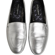 Dolce & Gabbana Silver Leather DG Logo Slip-On Loafers