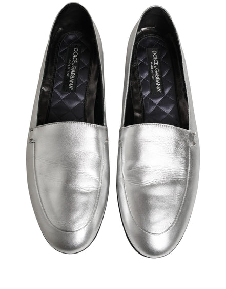 Dolce & Gabbana Silver Leather DG Logo Slip-On Loafers