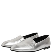 Dolce & Gabbana Silver Leather DG Logo Slip-On Loafers