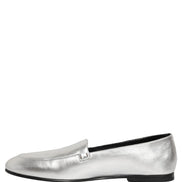 Dolce & Gabbana Silver Leather DG Logo Slip-On Loafers