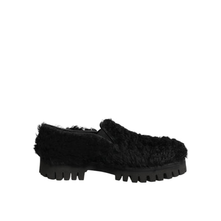Chaussures Dolce & Gabbana Homme Mocassins en Cuir Noir et Fourrure