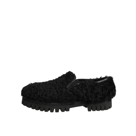 Chaussures Dolce & Gabbana Homme Mocassins en Cuir Noir et Fourrure