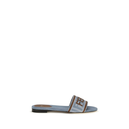 Fendi Blue Cotton Flat Sandals