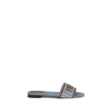 Fendi Blue Cotton Flat Sandals