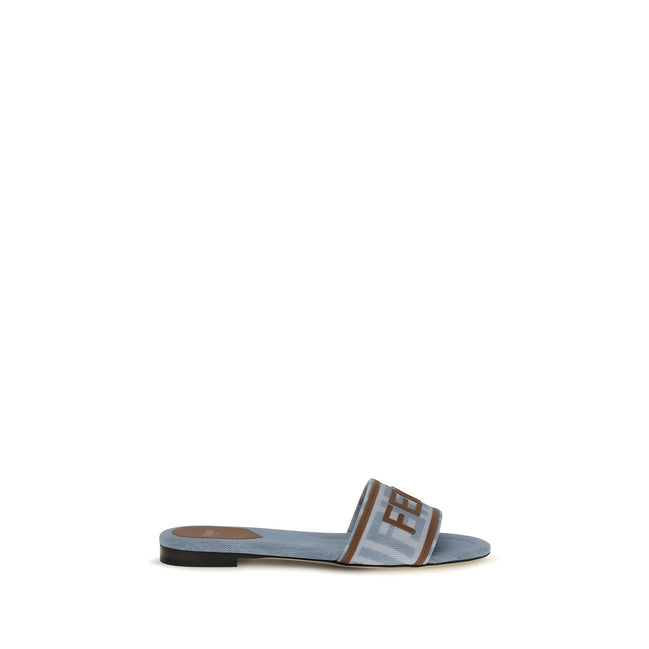 Fendi Blue Cotton Flat Sandals