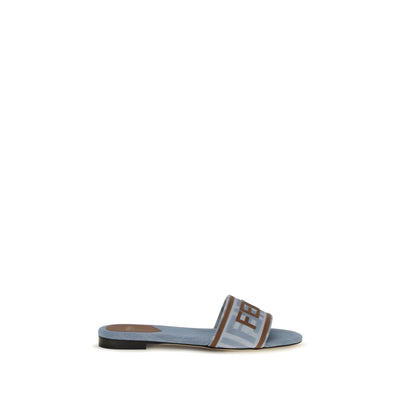 Fendi Blue Cotton Flat Sandals
