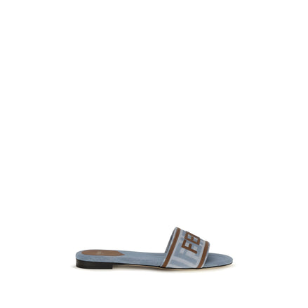 Fendi Blue Cotton Flat Sandals
