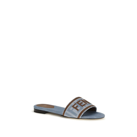 Fendi Blue Cotton Flat Sandals