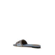 Fendi Blue Cotton Flat Sandals