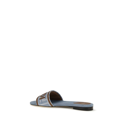 Fendi Blue Cotton Flat Sandals