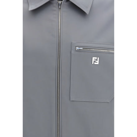 Fendi Gray Cotton Shell Jacket
