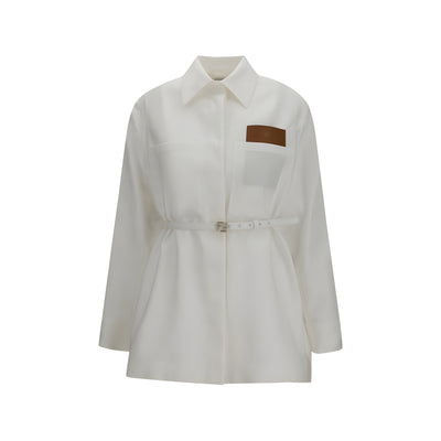 Fendi White Linen Belted Jacket