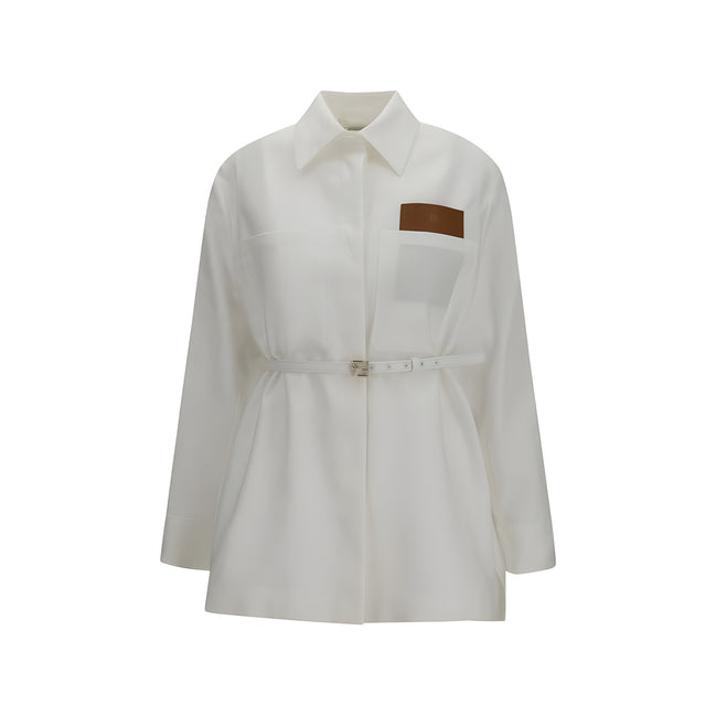 Fendi White Linen Belted Jacket