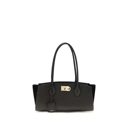 Ferragamo Black Calf Leather Shoulder Bag East West