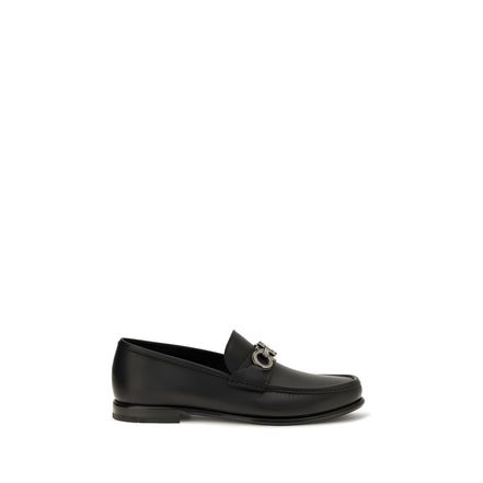 Ferragamo Black Calf Leather Slip-On Loafers