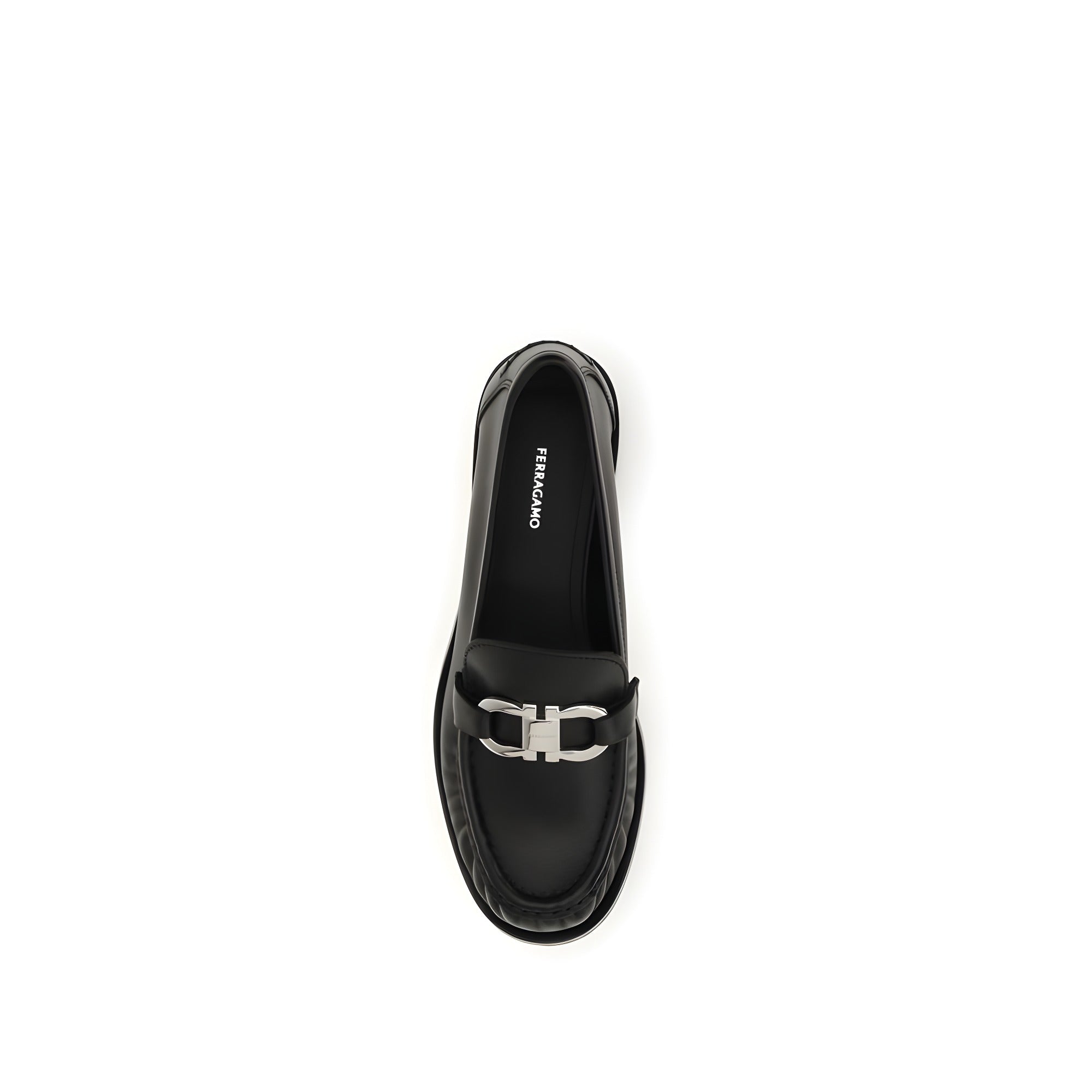 Ferragamo Black Calf Leather Slip-On Loafers