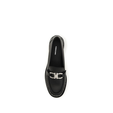 Ferragamo Black Calf Leather Slip-On Loafers