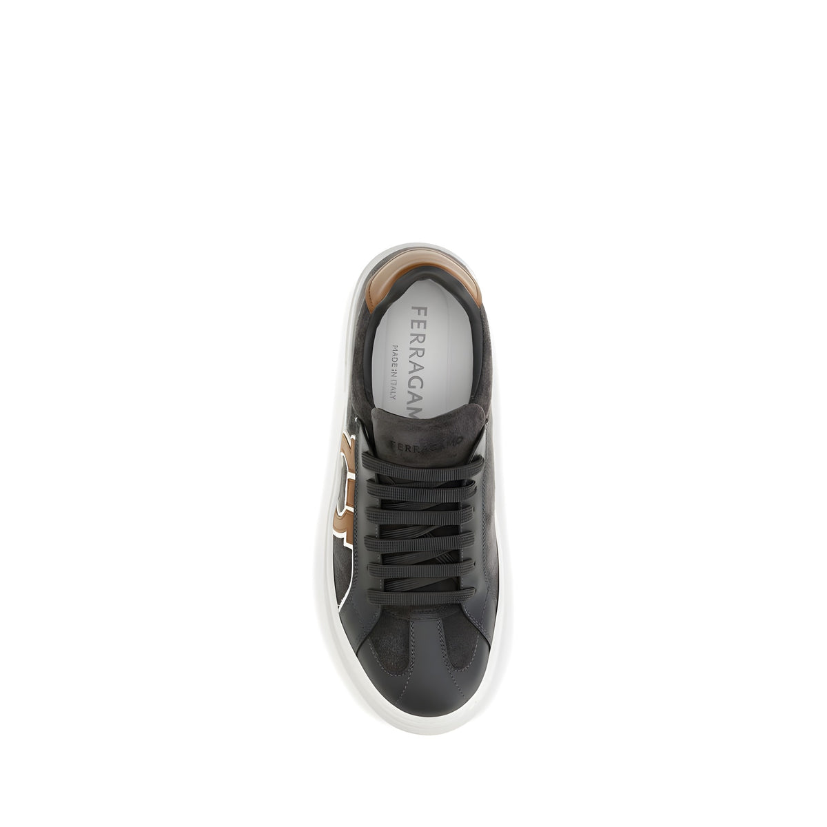 Ferragamo Gray Suede Leather Low Top Sneakers