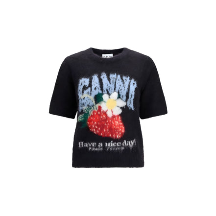 Ganni Black Alpaca Vicugna Pacos T-Shirt