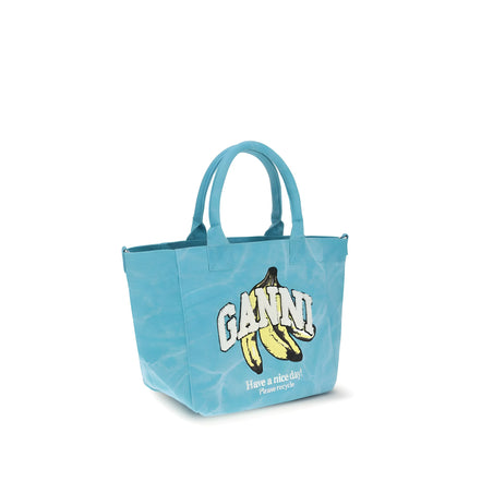 Ganni Blue Recycled Cotton Shoulder Bag