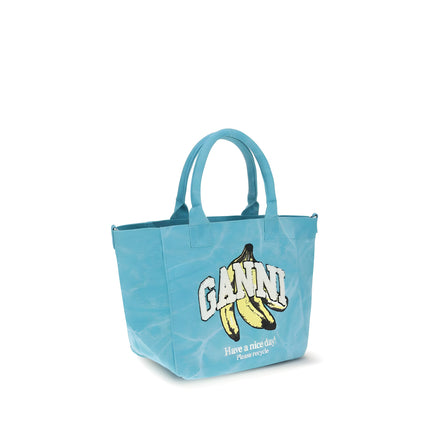 Ganni Blue Recycled Cotton Shoulder Bag