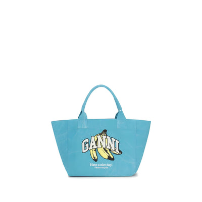 Ganni Blue Recycled Cotton Shoulder Bag