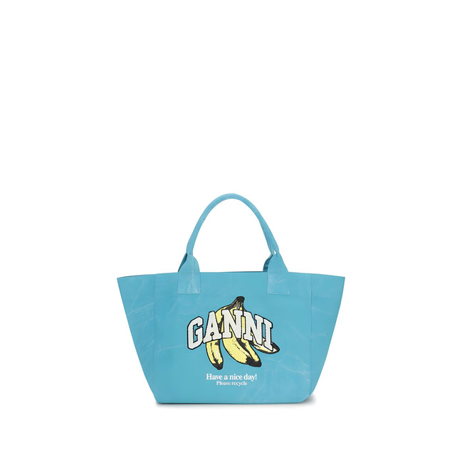 Ganni Blue Recycled Cotton Shoulder Bag