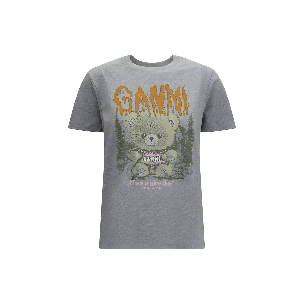 Ganni Gray Cotton T-Shirt