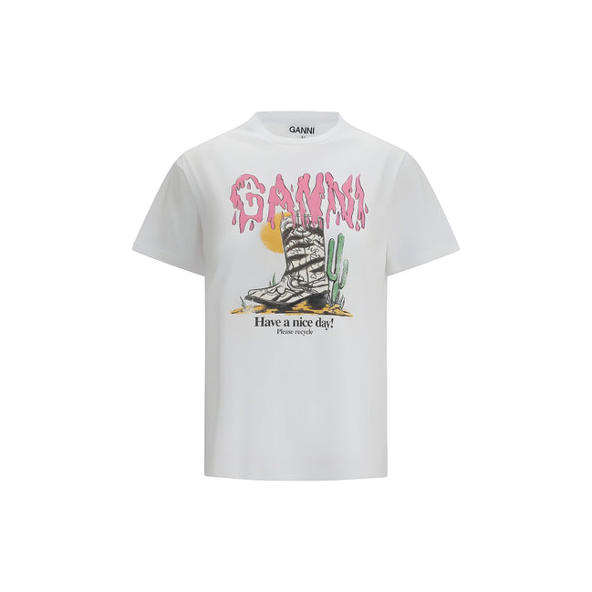Ganni White Cotton T-Shirt