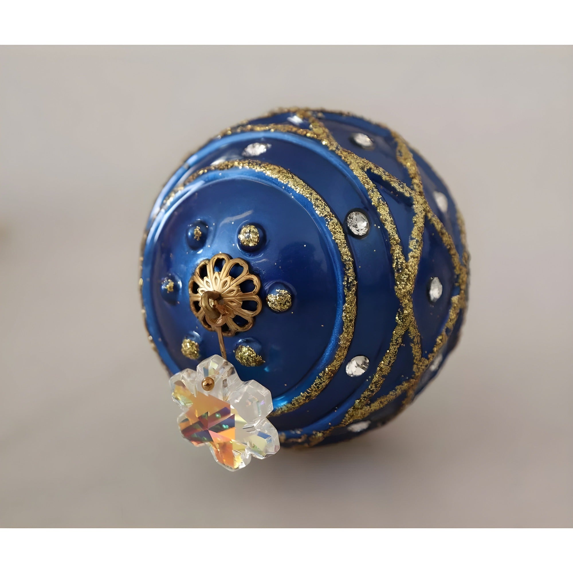 Dolce & Gabbana Gold Brass Blue Christmas Ball Crystal Hook Jewelry Earrings