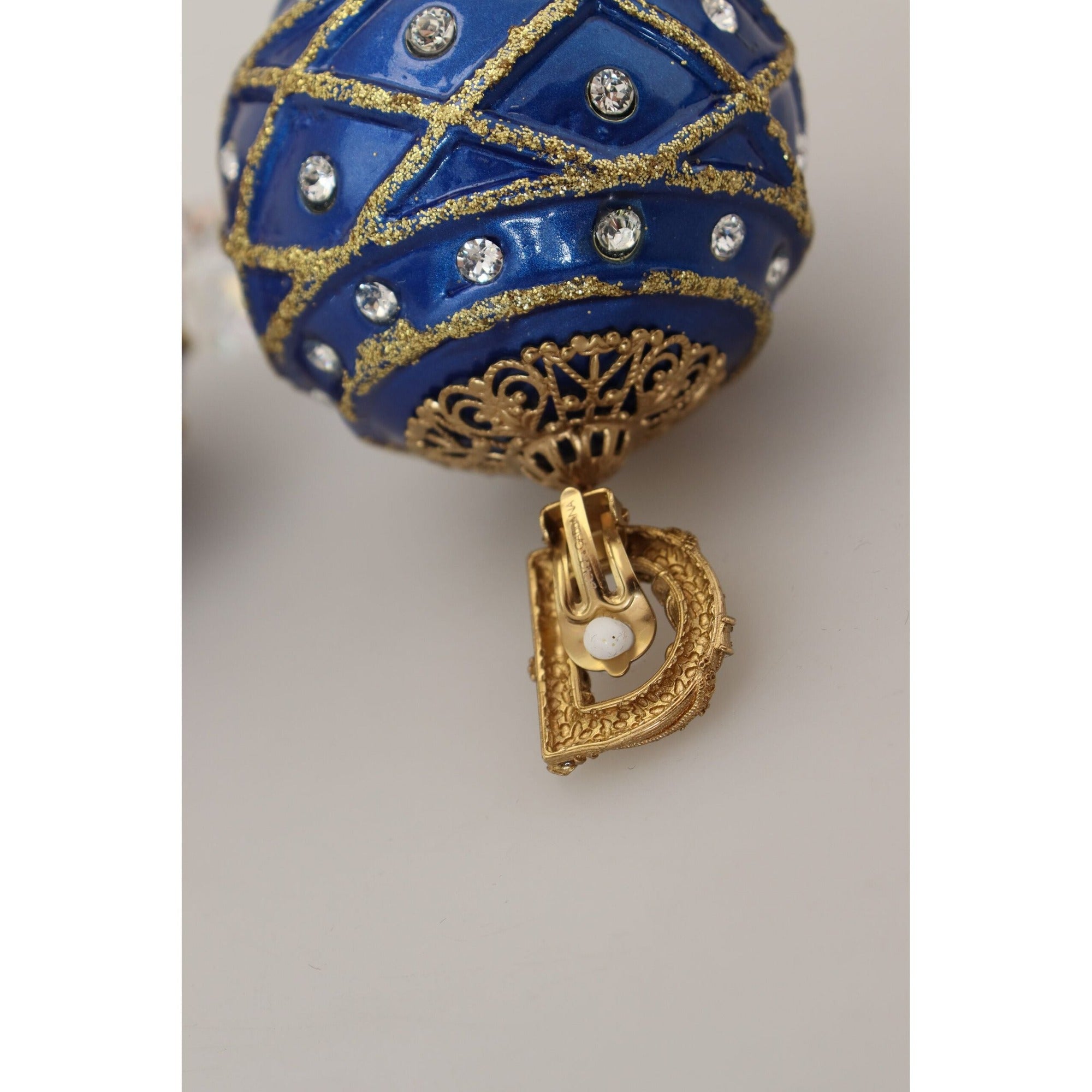Dolce & Gabbana Gold Brass Blue Dangle Ball Crystal Clip On Earrings