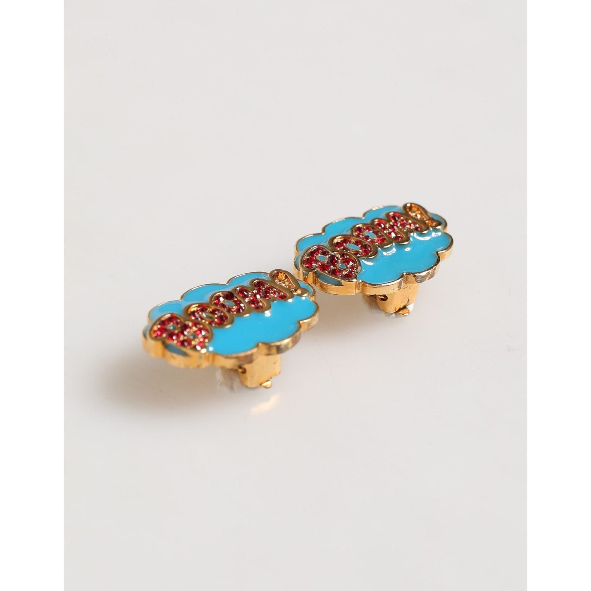 Dolce & Gabbana Gold Brass BOOM Cartoon Crystal Clip-On