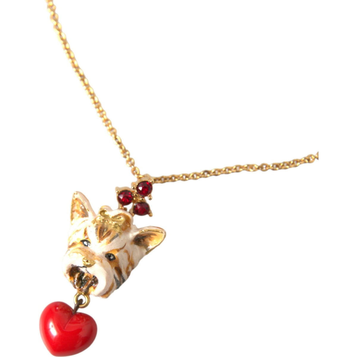 Dolce & Gabbana Gold Brass Chain Dog Heart Pendant Charm Necklace
