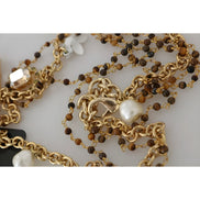 Dolce & Gabbana Gold Brass Crystal Floral Statement Charms Necklace