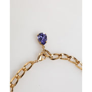 Dolce & Gabbana Gold Brass Crystal Pearl Purple Floral Pendant Jewelry Necklace