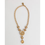 Dolce & Gabbana Gold Brass Crystal Pearl Purple Floral Pendant Jewelry Necklace