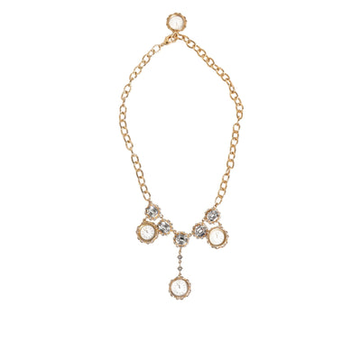 Dolce & Gabbana Gold Crystal Clock Pendant Statement Jewelry Necklace