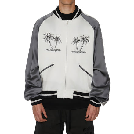 Palm Angels Grey Acetate Bomber Jacket
