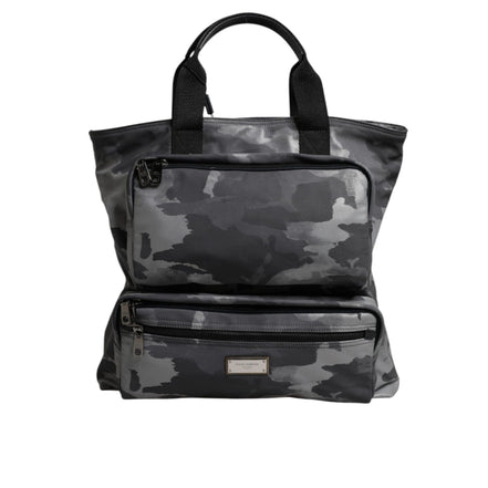 Dolce & Gabbana Grey Camo Cotton Multiple Compartments Tote Bag