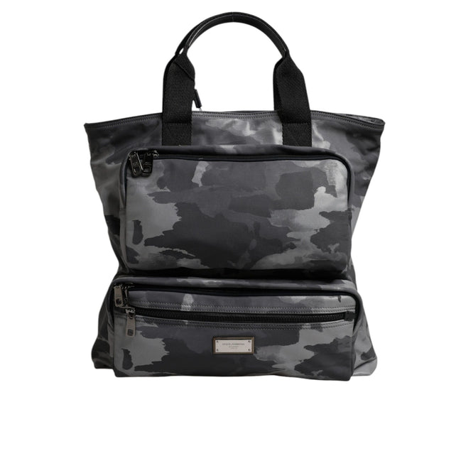 Dolce & Gabbana Grey Camo Cotton Multiple Compartments Tote Bag