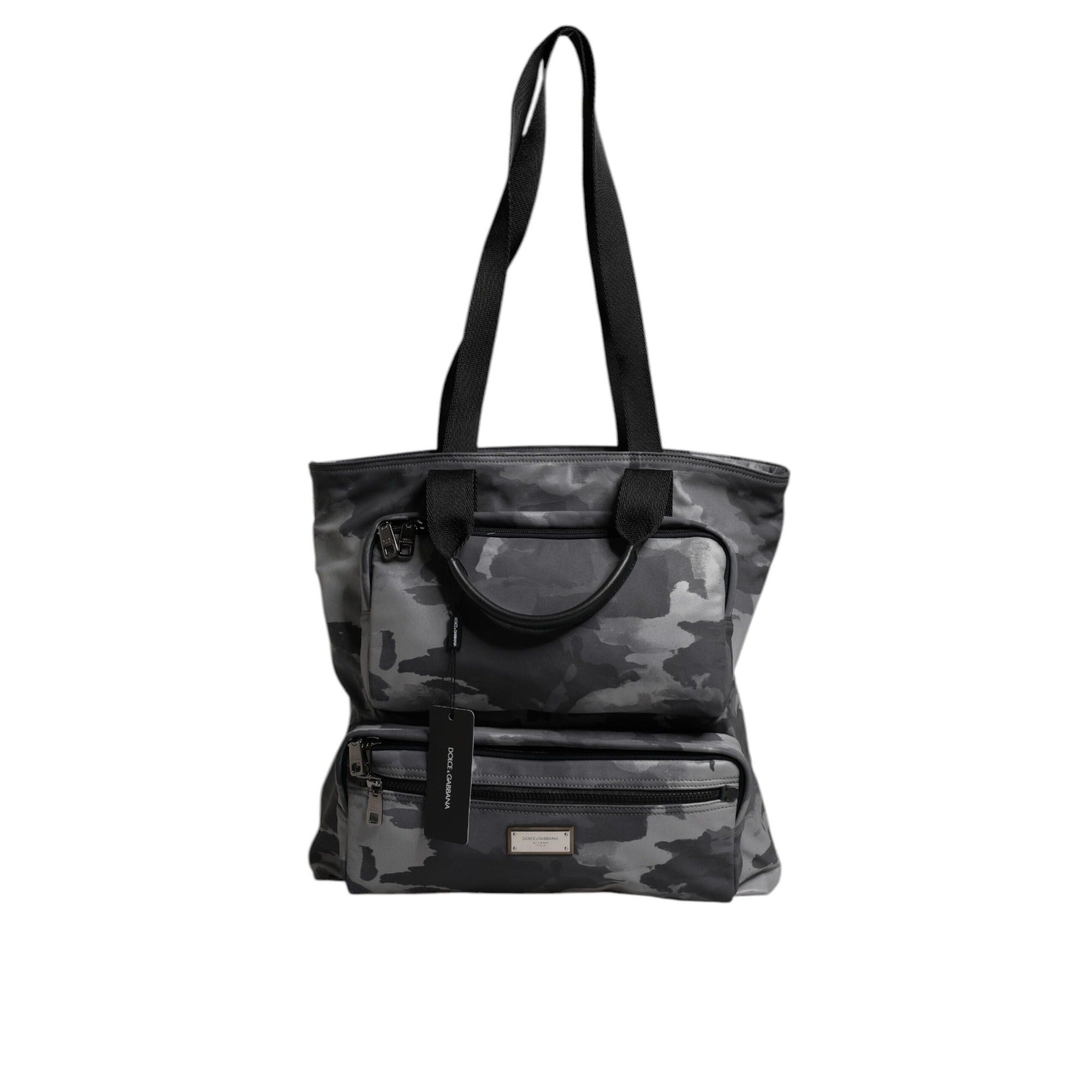 Dolce & Gabbana Grey Camo Cotton Multiple Compartments Tote Bag