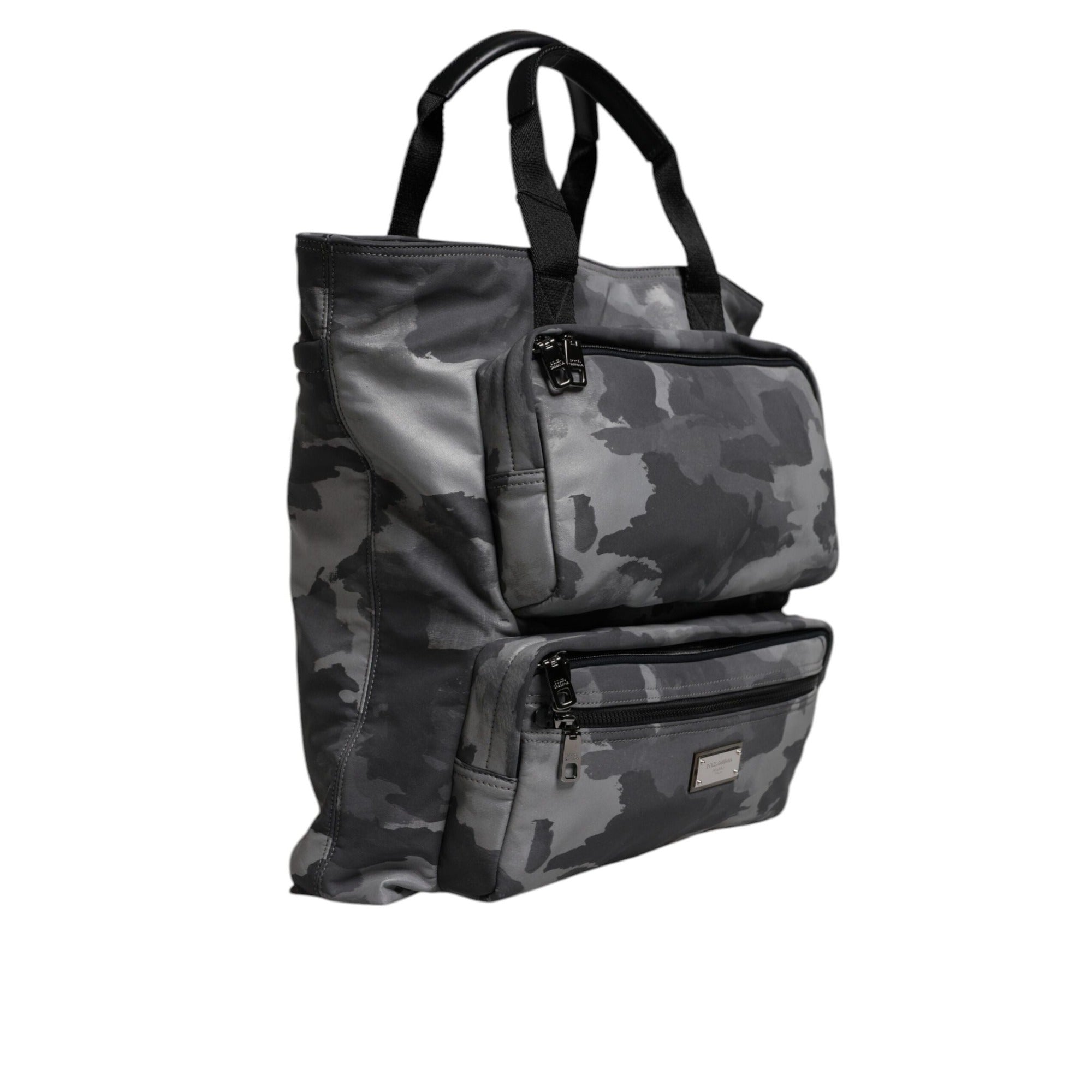 Dolce & Gabbana Grey Camo Cotton Multiple Compartments Tote Bag