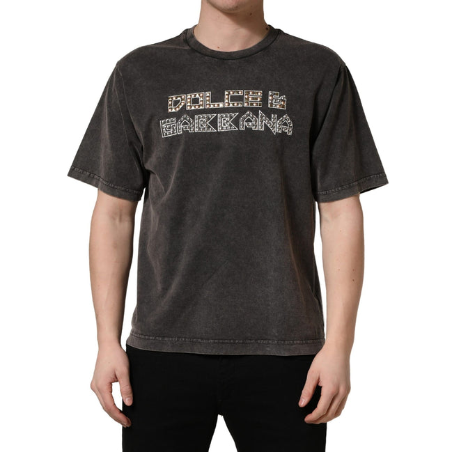 Dolce & Gabbana Grey Logo Embellished Crew Neck T-Shirt