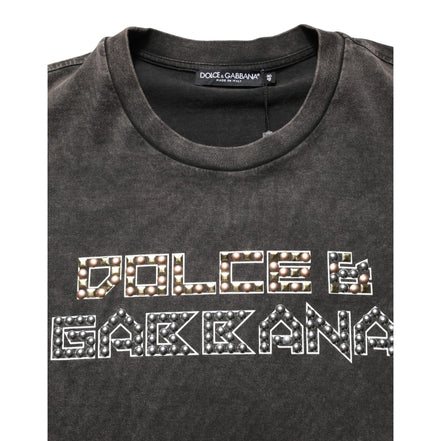 Dolce & Gabbana Grey Logo Embellished Crew Neck T-Shirt