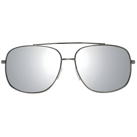 Silver mirrored aviator sunglasses with thin metal frame on white background