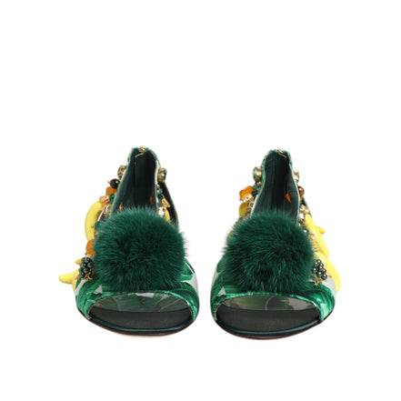 Dolce & Gabbana Green Mink Fur Banana Leaf Sandals