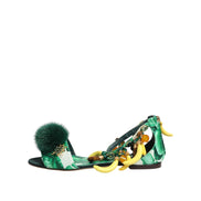Dolce & Gabbana Green Mink Fur Banana Leaf Sandals
