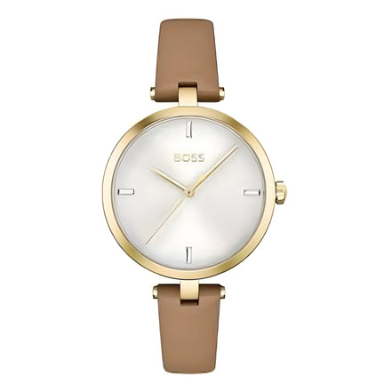 Hugo Boss Beige Leather Dress Watch