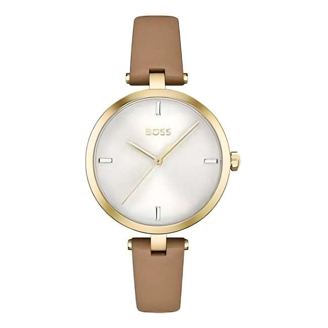 Hugo Boss Beige Leather Dress Watch