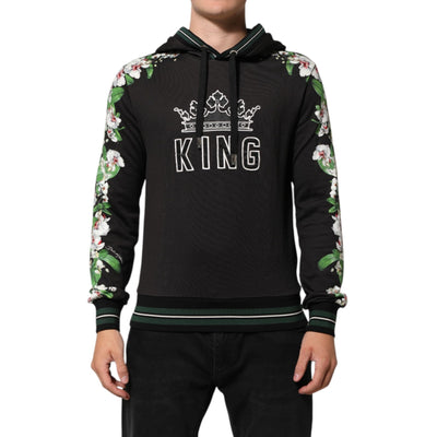 Sweat à capuche Dolce & Gabbana KING avec logo couronne florale orchidée noire